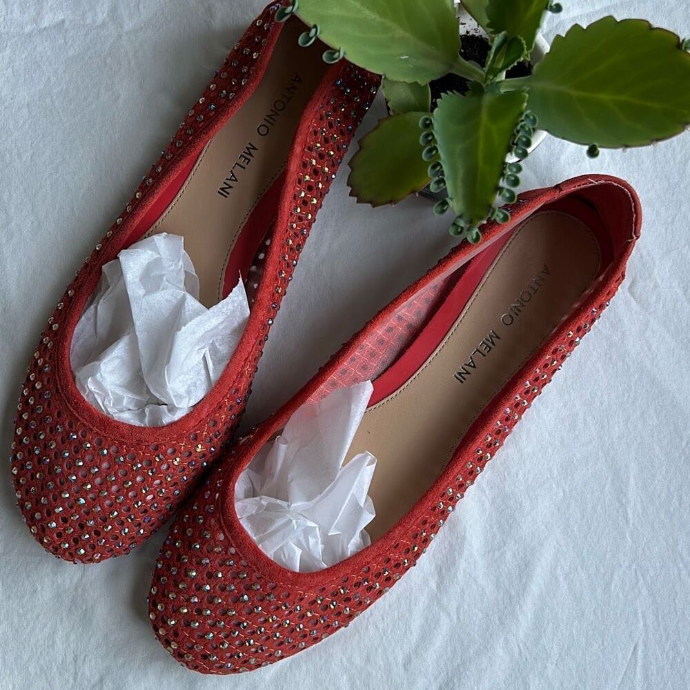Antonio Melani Coral Suede Jeweled Ballet Flats 8.5 Slip On Bedazzled